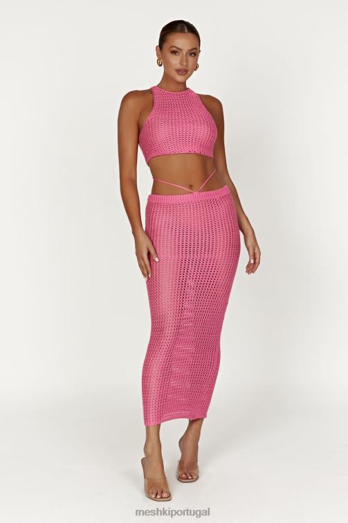 Meshki raquel blusa de crochê com renda nas costas BLLT1050 roupas rosa chiclete