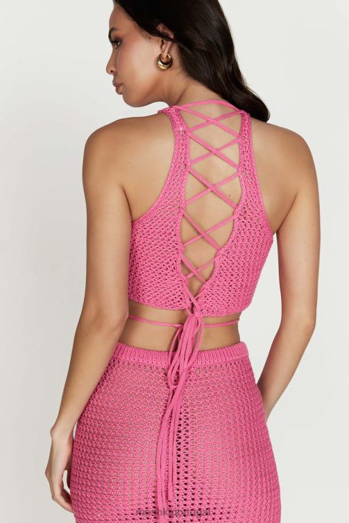 Meshki raquel blusa de crochê com renda nas costas BLLT1050 roupas rosa chiclete