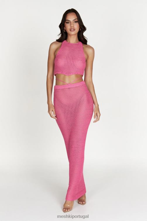 Meshki raquel blusa de crochê com renda nas costas BLLT1050 roupas rosa chiclete