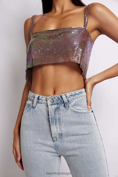 Meshki top cai-cai com malha brilhante Lianne BLLT989 roupas roxo iridescente