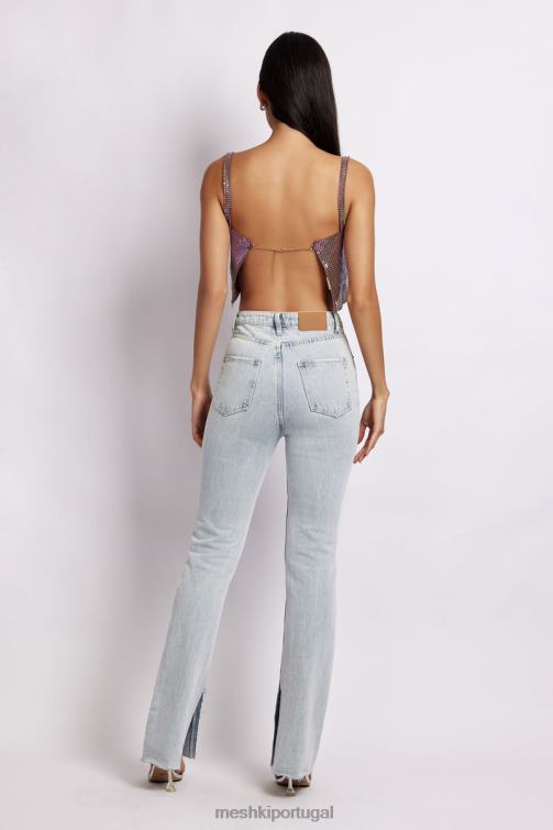 Meshki top cai-cai com malha brilhante Lianne BLLT989 roupas roxo iridescente