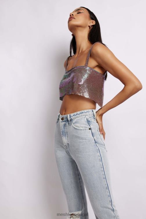 Meshki top cai-cai com malha brilhante Lianne BLLT989 roupas roxo iridescente