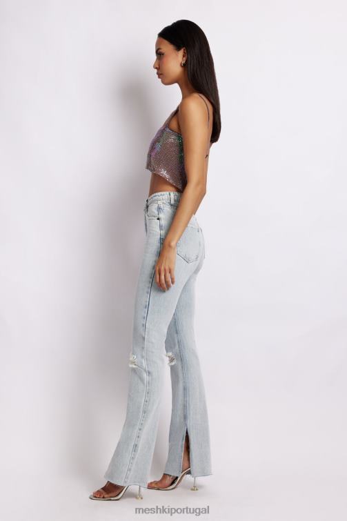 Meshki top cai-cai com malha brilhante Lianne BLLT989 roupas roxo iridescente