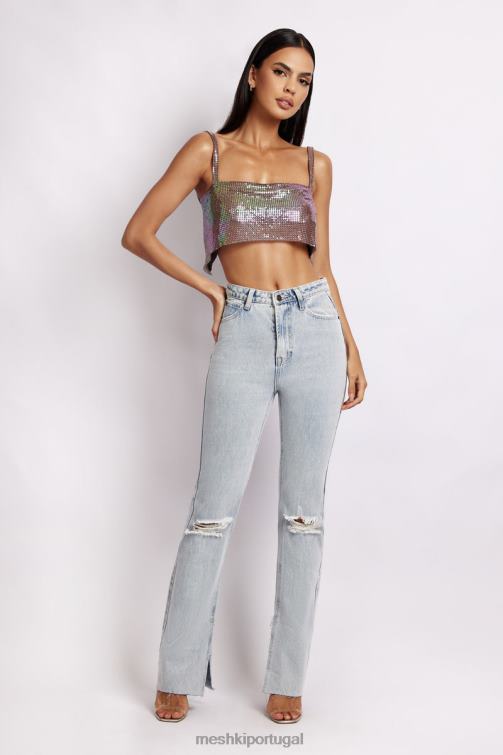 Meshki top cai-cai com malha brilhante Lianne BLLT989 roupas roxo iridescente