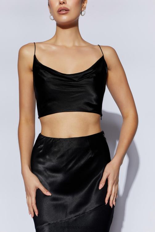 Meshki top com gola em cetim papoula BLLT1026 roupas preto