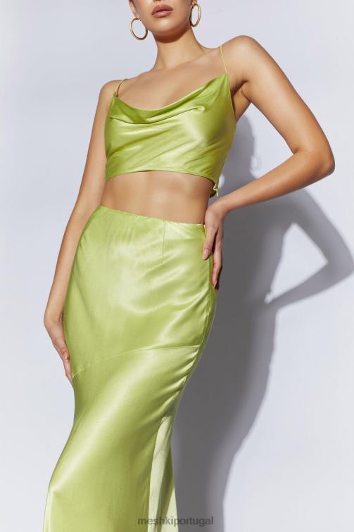 Meshki top com gola em cetim papoula BLLT1029 roupas verde pistache