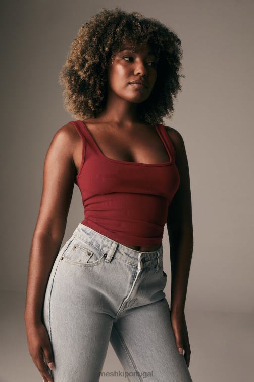 Meshki top com nervuras de pescoço quadrado meghan BLLT981 roupas chocolate cereja