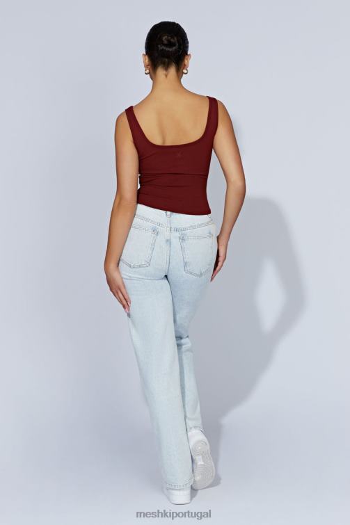 Meshki top com nervuras de pescoço quadrado meghan BLLT981 roupas chocolate cereja