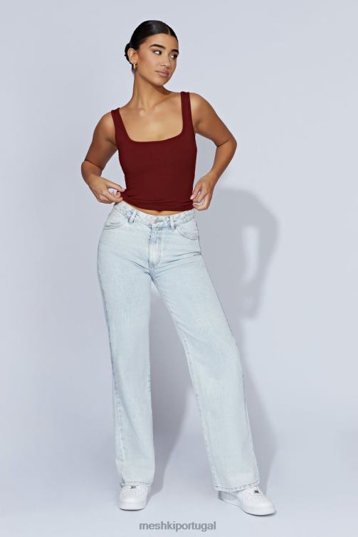 Meshki top com nervuras de pescoço quadrado meghan BLLT981 roupas chocolate cereja