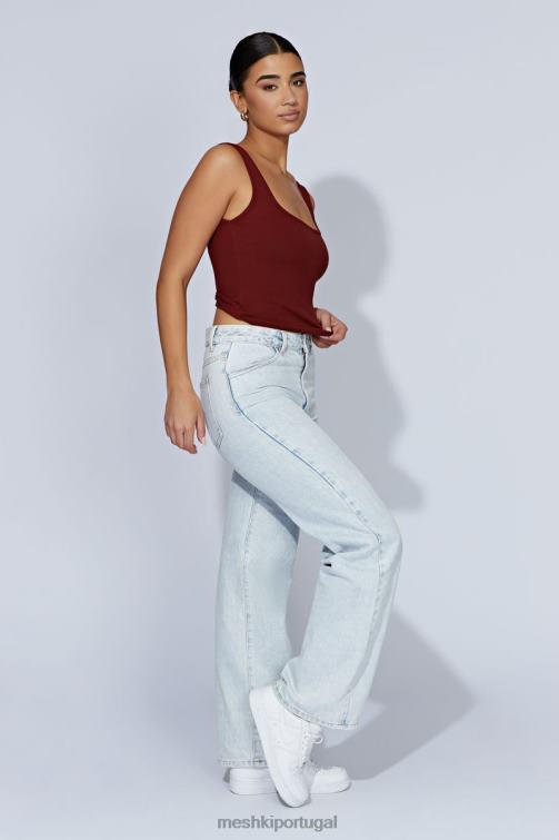 Meshki top com nervuras de pescoço quadrado meghan BLLT981 roupas chocolate cereja