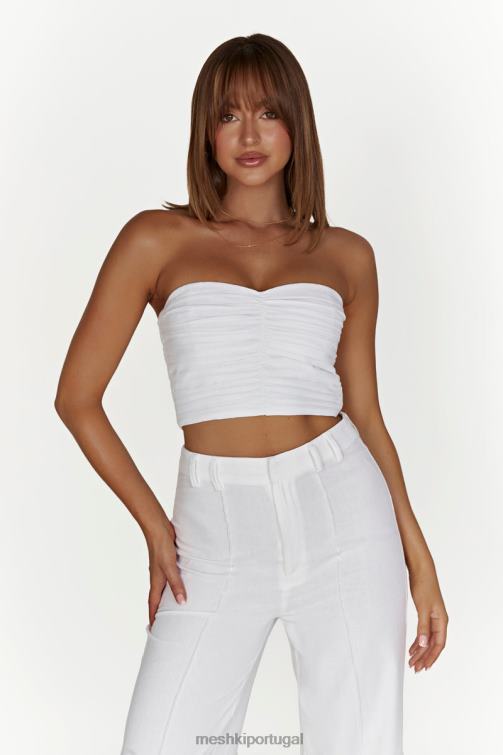 Meshki top de linho com franzido mckenna BLLT1015 roupas branco