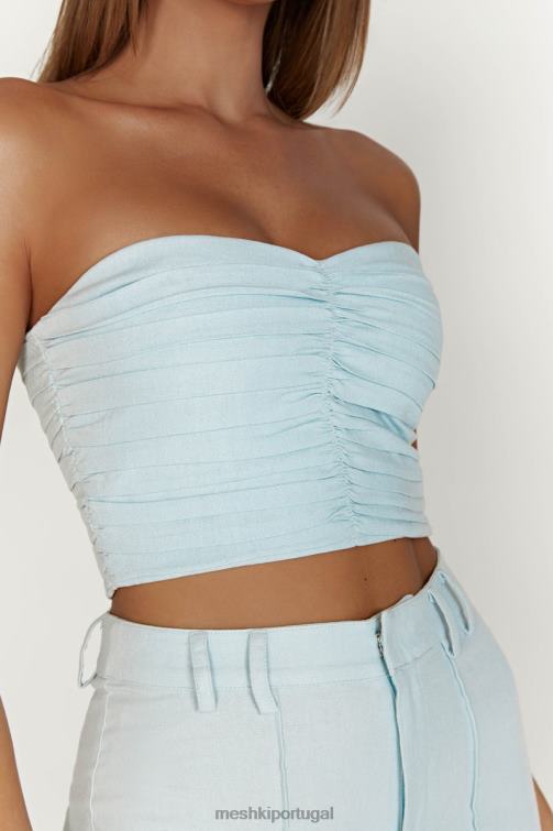 Meshki top de linho com franzido mckenna BLLT1044 roupas Pó azul