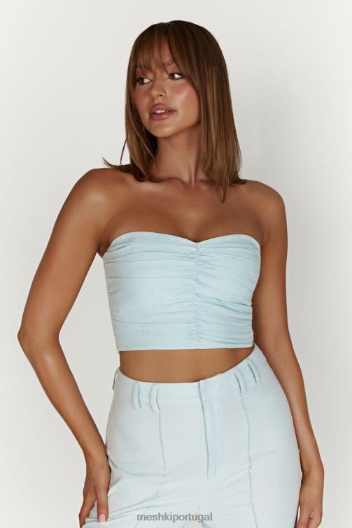 Meshki top de linho com franzido mckenna BLLT1044 roupas Pó azul