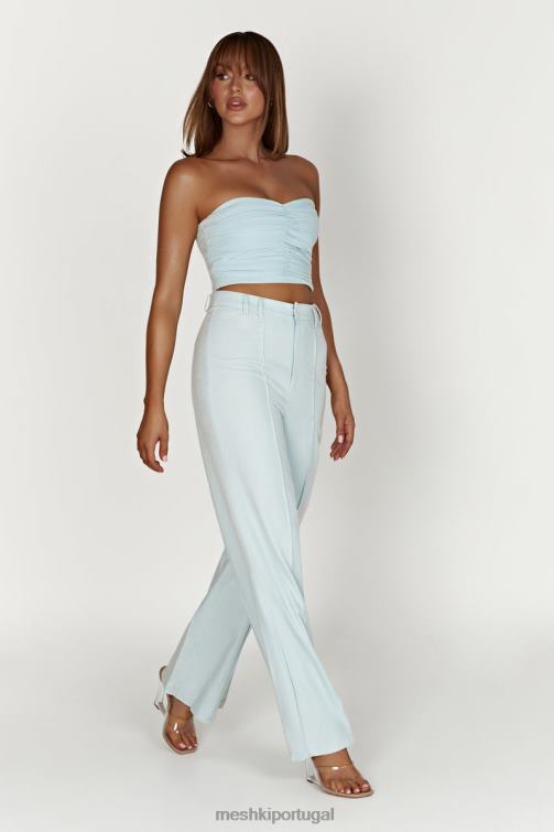 Meshki top de linho com franzido mckenna BLLT1044 roupas Pó azul