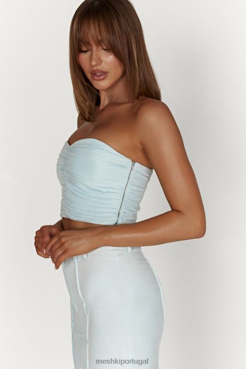 Meshki top de linho com franzido mckenna BLLT1044 roupas Pó azul