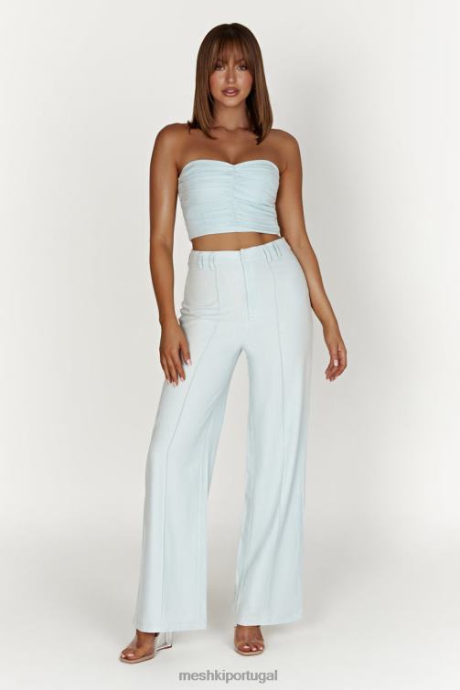 Meshki top de linho com franzido mckenna BLLT1044 roupas Pó azul