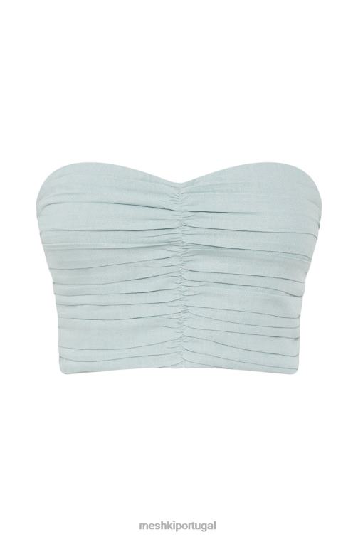 Meshki top de linho com franzido mckenna BLLT1044 roupas Pó azul