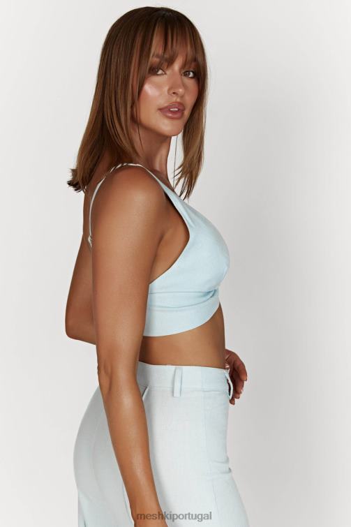 Meshki top de linho torcido kaesha BLLT1002 roupas Pó azul