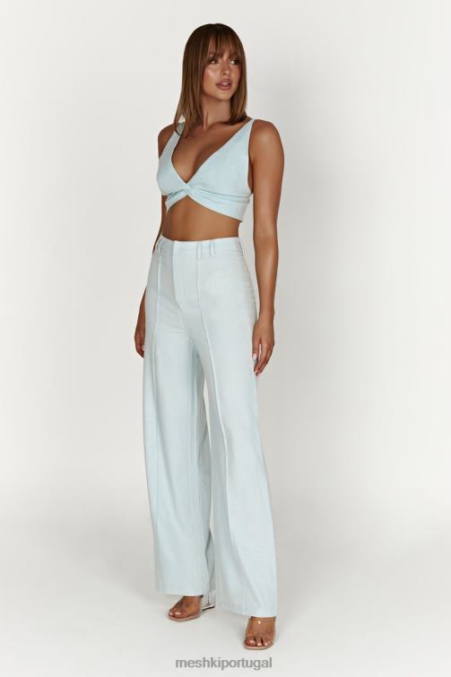 Meshki top de linho torcido kaesha BLLT1002 roupas Pó azul