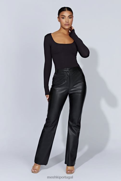 Meshki top de manga comprida com decote em urze BLLT940 roupas preto