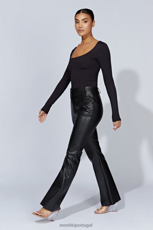 Meshki top de manga comprida com decote em urze BLLT940 roupas preto