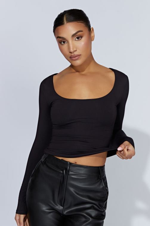 Meshki top de manga comprida com decote em urze BLLT940 roupas preto