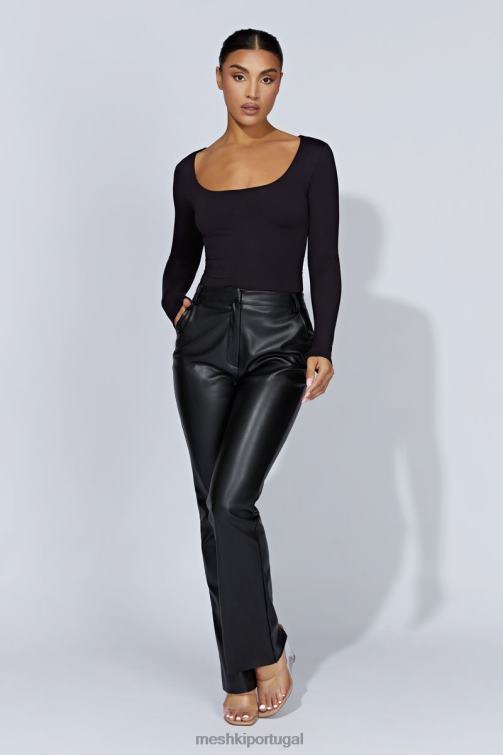 Meshki top de manga comprida com decote em urze BLLT940 roupas preto