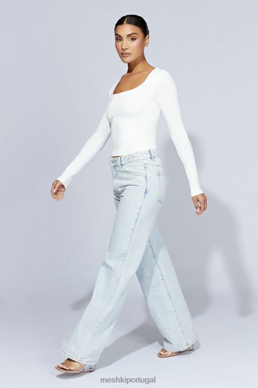 Meshki top de manga comprida com decote em urze BLLT947 roupas branco