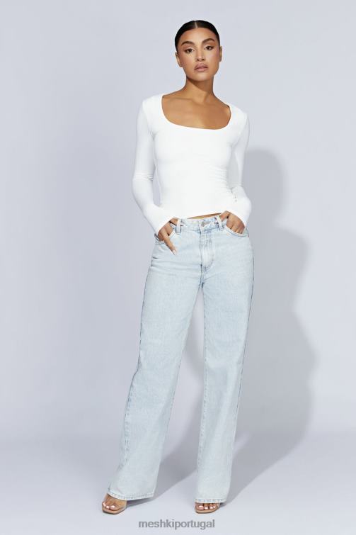 Meshki top de manga comprida com decote em urze BLLT947 roupas branco