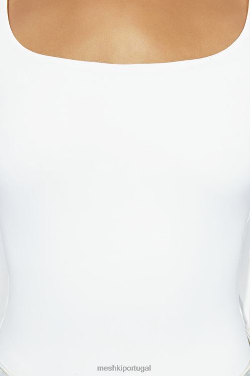 Meshki top de manga comprida com decote em urze BLLT947 roupas branco