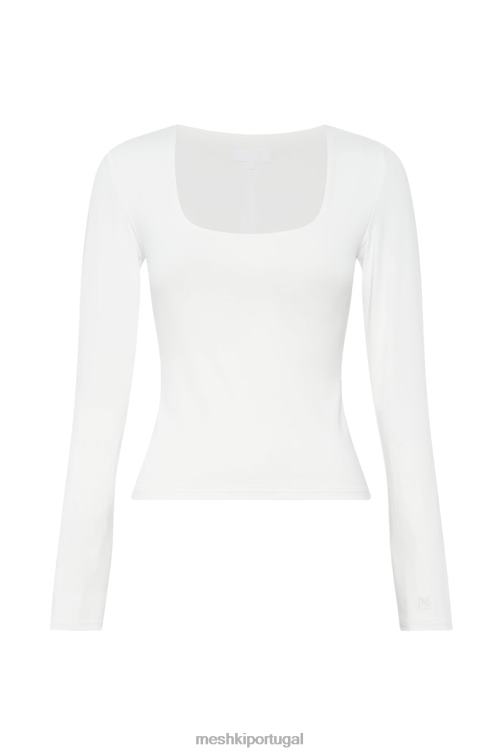 Meshki top de manga comprida com decote em urze BLLT947 roupas branco