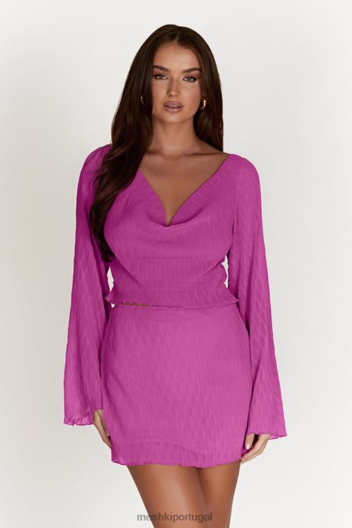 Meshki top de manga flare com pregas e ondas ivy BLLT1078 roupas rosa rosa