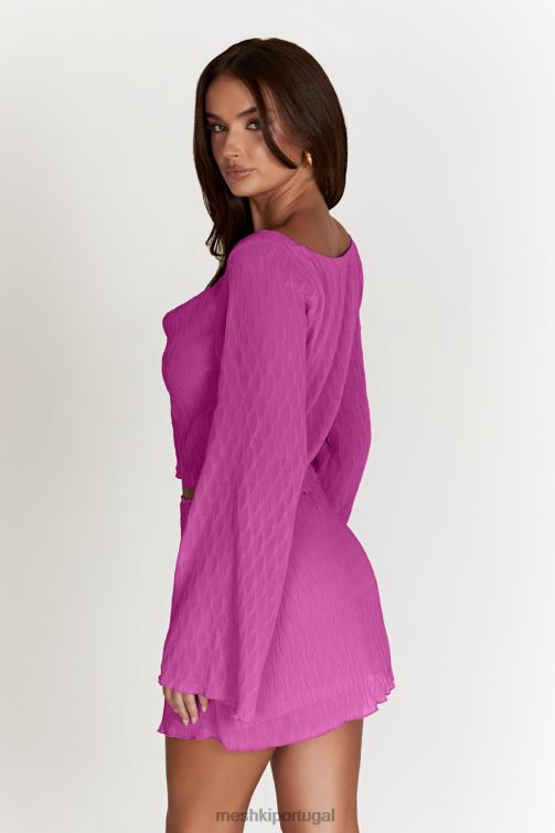 Meshki top de manga flare com pregas e ondas ivy BLLT1078 roupas rosa rosa