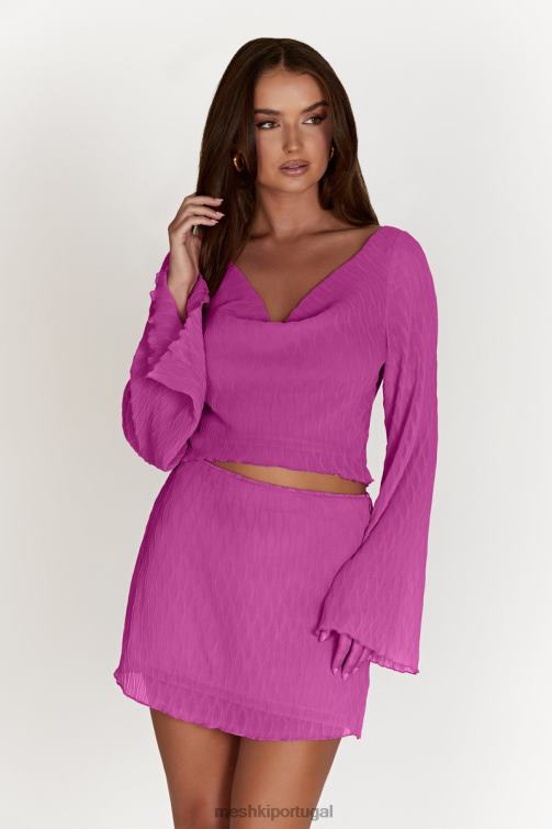 Meshki top de manga flare com pregas e ondas ivy BLLT1078 roupas rosa rosa