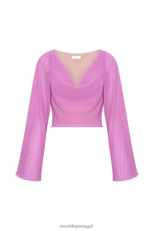 Meshki top de manga flare com pregas e ondas ivy BLLT1078 roupas rosa rosa