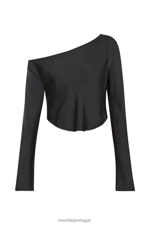 Meshki top violeta de cetim com um ombro só BLLT767 roupas preto