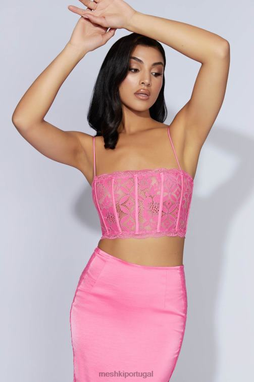Meshki corpete de renda Bellamy com vieiras BLLT1019 roupas rosa chiclete