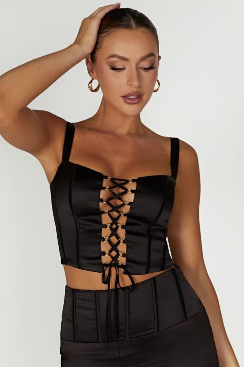 Meshki top espartilho de cetim escarlate BLLT971 roupas preto