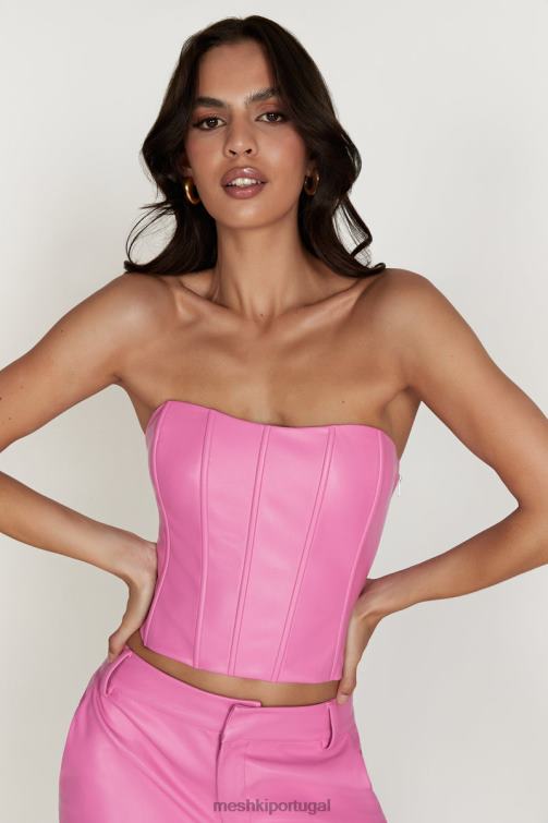Meshki top espartilho matilda de couro sintético de linha longa BLLT1036 roupas rosa rosa