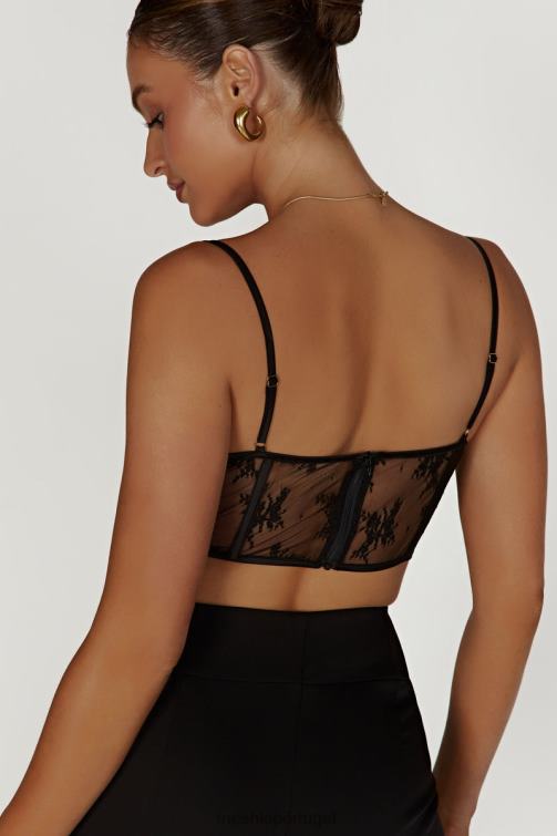 Meshki top hattie de cetim e espartilho de renda BLLT978 roupas preto