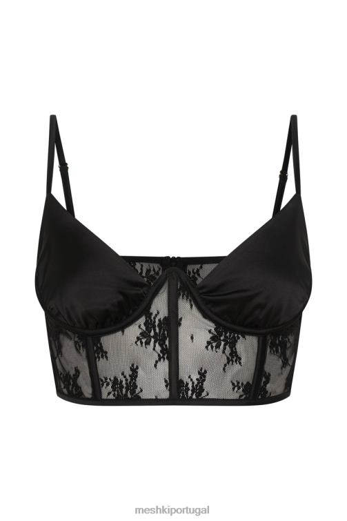 Meshki top hattie de cetim e espartilho de renda BLLT978 roupas preto